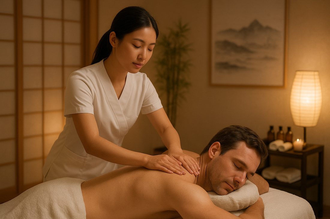 Professional back massage by a therapist at MY NY SPA